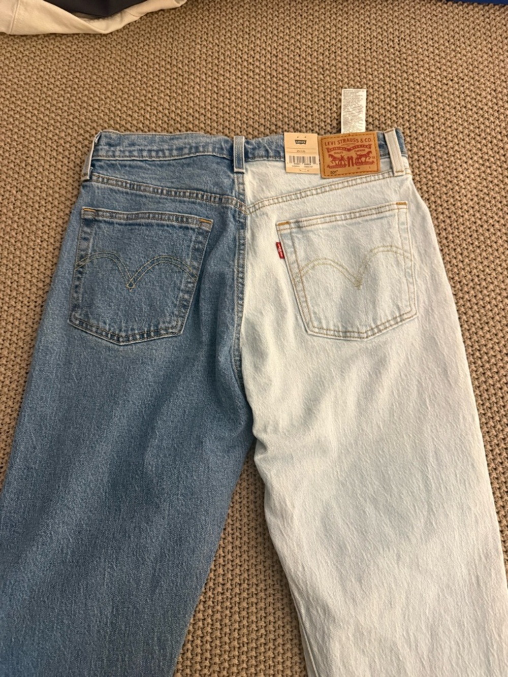 Levi's Two-Tone Straight Leg Jeans - Light Blue & Medium Blue - Picture 2 of 4